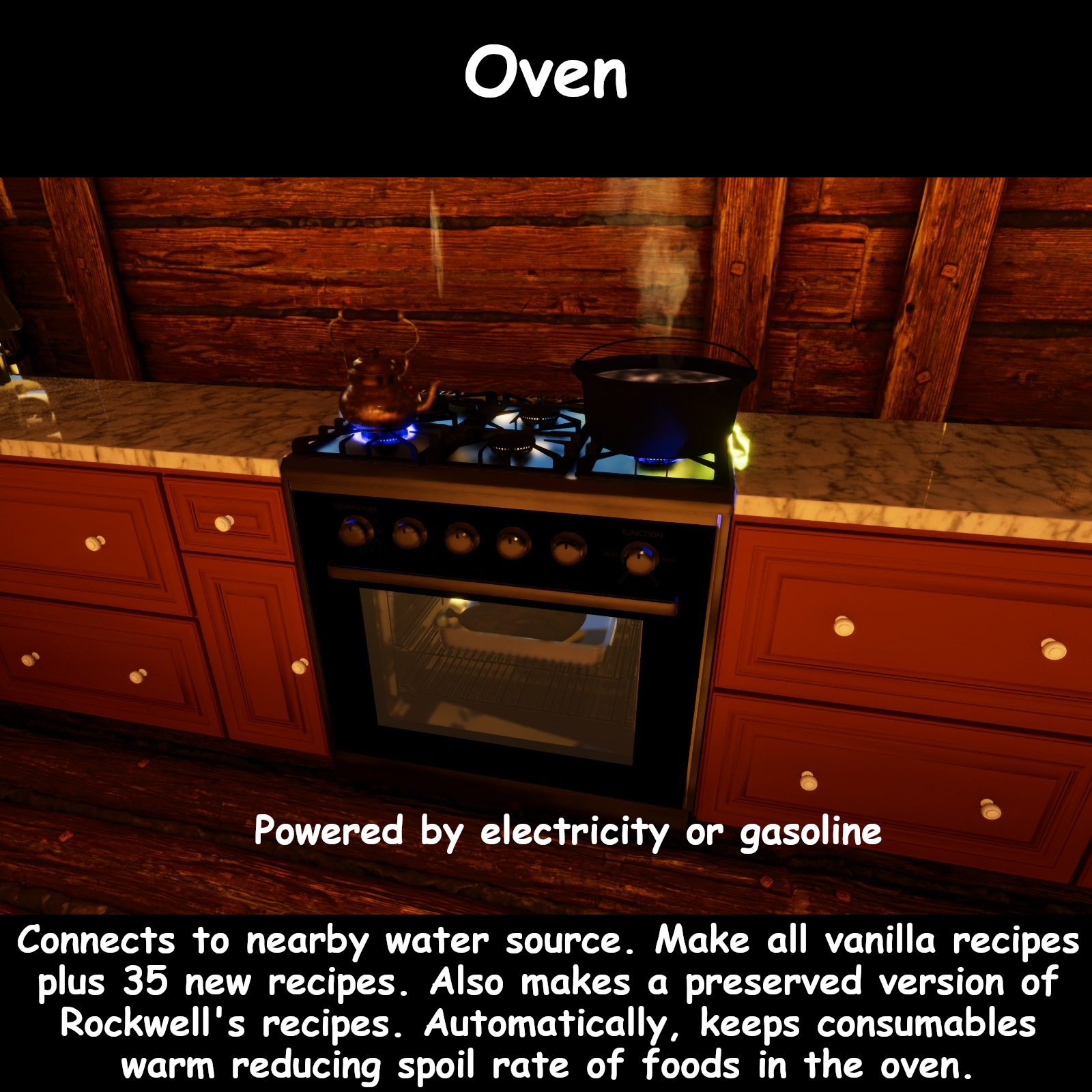 Thumbnail connects to water, cook vanilla recipes and more. Keeps food warm slowing spoil timers.